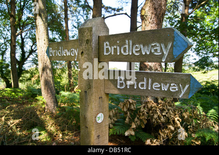 Bridleway sign on the Macmillan Way West long distance footpath near Minehead, Somerset Stock Photo