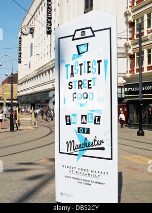 Street food banner in Piccadilly Manchester UK Stock Photo