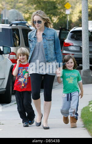 Sharon Stone leaving a park with her son's Quinn Stone and Laird Stone Beverly Hills, California - 23.04.11 Stock Photo