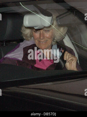 Camilla, Duchess of Cornwall leaving Locanda Locatelli restaurant after dining with her son Tom Parker Bowles and Sara Parker Bowles London, England - 27.04.11 Stock Photo