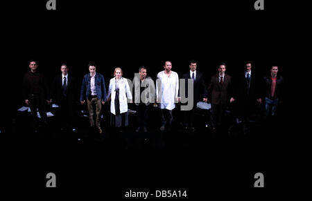 Wayne Alan Wilcox, Richard Topol, Jim Parsons, Ellen Barkin, Joe Mantello, John Benjamin Hickey, Mark Harelik, Patrick Breen, Lee Pace and Luke Mcfarlane Opening night of the Broadway production of 'The Normal Heart'  at the Golden Theatre - Curtain Call. Stock Photo