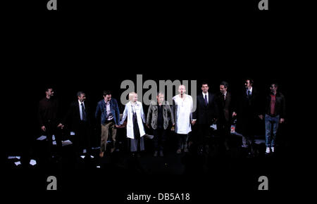 Wayne Alan Wilcox, Richard Topol, Jim Parsons, Ellen Barkin, Joe Mantello, John Benjamin Hickey, Mark Harelik, Patrick Breen, Lee Pace and Luke Mcfarlane Opening night of the Broadway production of 'The Normal Heart'  at the Golden Theatre - Curtain Call. Stock Photo