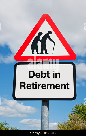 Debt in Retirement Traffic Sign concept Stock Photo
