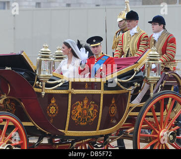 Catherine Middleton, Duchess of Cambridge, with Prince William, Duke of Cambridge, after leaving the Abbey in a horse drawn carriage  The Wedding of Prince William and Catherine Middleton - Horse Guard Parade  London, England - 29.04.11 Stock Photo