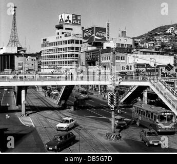 geography / travel, Japan, Nagasaki, street scenes, street scene at the railway station, 1971, Additional-Rights-Clearences-Not Available Stock Photo