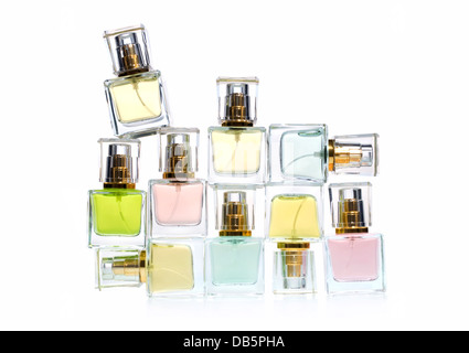 Perfume in bottles over white background Stock Photo