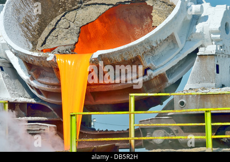 Steel buckets to transport the molten metal inside of plant Stock Photo