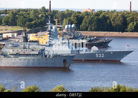 Russian new naval ships in Kronshtadt harbour.(Steregushchy class is the newest class of corvette in the Russian Navy). Stock Photo