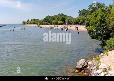 Summer time with swimmers on Toronto;Ontario;Canada;Centre Island Park  sandy beach on Lake Ontario Stock Photo