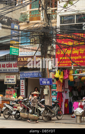 An 'electric power grid' on a pole in the Old Quarter of Hanoi, Vietnam, Asia. Stock Photo