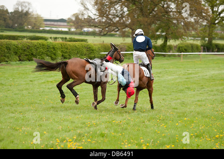 Horse rider dragged by horse Stock Photo