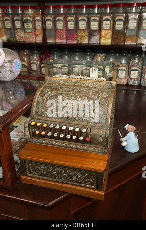 UK, England, Birmingham, Hurst Street, old pre-decimal cash register in traditional street corner sweet shop Stock Photo