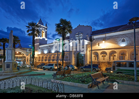 night shot church of San Francisco, colonial buildings, Sucre, Bolivia, South America Stock Photo