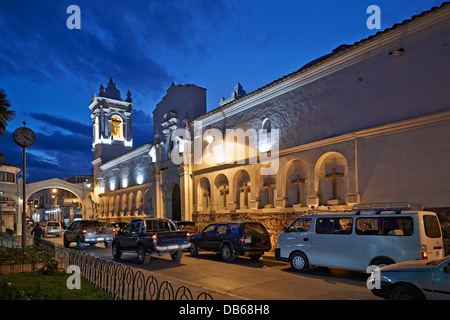 night shot church of San Francisco, colonial buildings, Sucre, Bolivia, South America Stock Photo