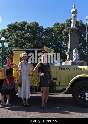 dh Art Deco weekend NAPIER NEW ZEALAND Asian girls dressed for Hooters classic vehicle 1930s fashion festival