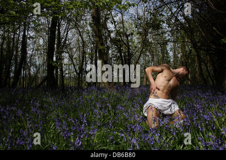 A male model in a lavender field. Stock Photo