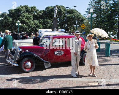 dh Art Deco Weekend NAPIER NEW ZEALAND 1930s style clothes Elderly couple dressed vintage car festival cars woman man dress suit