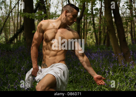 A male model posed in a lavender field. Stock Photo