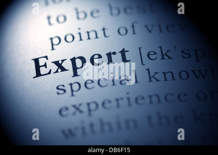 Fake Dictionary, Dictionary definition of the word Expert. Stock Photo