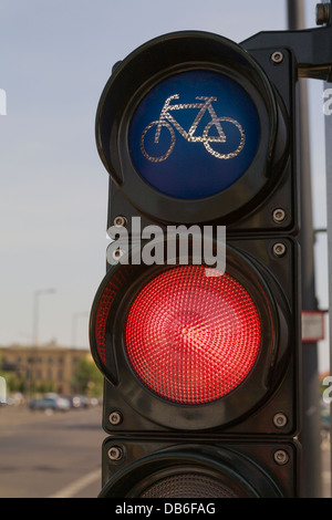 Traffic light for cyclists, bicycle light turns red Stock Photo