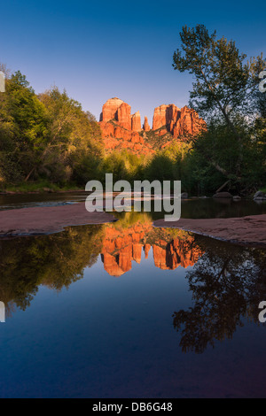 Cathedral Rock at sunset from Oak Creek Canyon in Sedona, Arizona Stock Photo