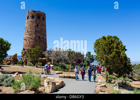Tourists at Desert View Watchtower, South Rim, Grand Canyon National Park, Arizona, USA Stock Photo