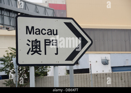 China, Macau. Macau was both the first and last European colony in China. Macau road sign.