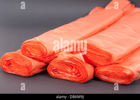 Plastic bags on gray background Stock Photo