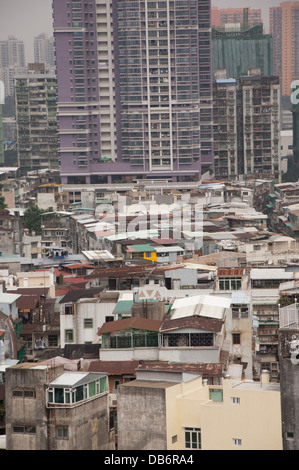 China, Macau, Guangdong Sheng Province, city of Zhuhai Shi. Macau City Center with typical homes and high-rise apartments. Stock Photo