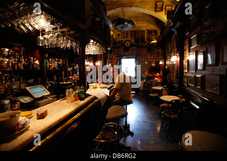 People in cafe Jubilee in the old part of the city of Citta Victoria also known among the native Maltese as Rabat on the island of Gozo, the sister island of Malta Stock Photo