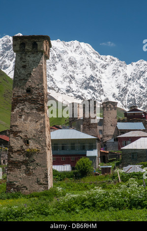 Stone towers of Ushguli, Europe's highest permanently-inhabited village, in the remote Svaneti region of Georgia Stock Photo