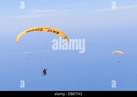 Oludeniz, Turkey. Tandem paragliding from Babadag Mountain. Stock Photo