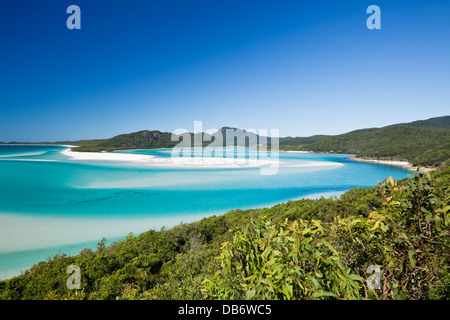 View of Whitehaven Beach with its iconic white silica sand and ...