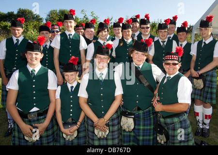 Celebrating the 2013 St Tudy Carnival are the Bideford Youth Pipe Band Stock Photo