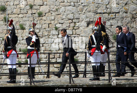 French president Nicolas Sarkozy arrives to takes part in a ceremony marking the 66th anniversary of the Allied victory over Nazi Germany in World War II  Port-Louis, western France - 08.05.11