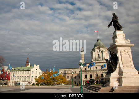 Canada, Quebec, Quebec City. Monument to Samuel de Champlain, explorer and founded the city in 1608, UNESCO. Stock Photo