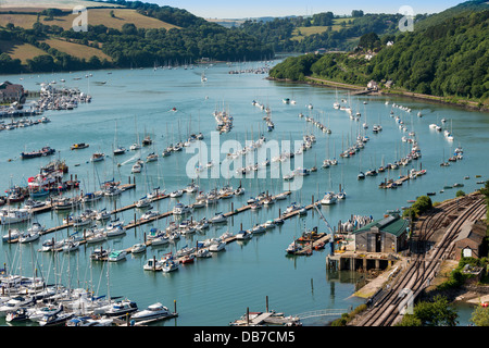 Kingswear, Devon, England. July 9th 2013. The River Dart and Dart Valley Railway looking up the river to Dittisham. Stock Photo