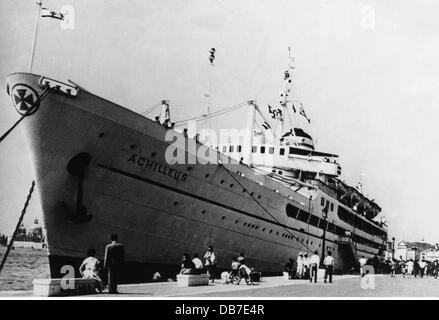 transport / transportation, navigation, passenger steamers, 'Achilleus', outside, Nomikos Lines, built by Ansaldo SpA, Leghorn, 1953, Venice, 30.8.1955, Additional-Rights-Clearences-Not Available Stock Photo