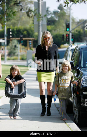 Sharon Stone takes her sons Laird and Roan Joseph to the park in Beverly Hills  Beverly Hills, California - 14.05.11 Stock Photo