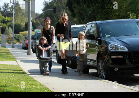 Sharon Stone takes her sons Laird and Roan Joseph to the park in Beverly Hills Beverly Hills, California - 14.05.11 Stock Photo