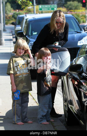 Sharon Stone takes her sons Laird and Roan Joseph to the park in Beverly Hills Beverly Hills, California - 14.05.11 Stock Photo