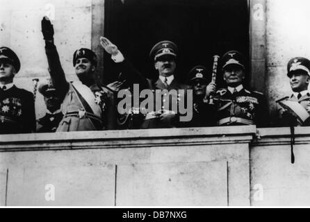 Nazism / National Socialism,politics,treaty,signing of the Stahlpakt(Pakt of Steel)with Italy,22.5.1939,Hermann Goering,Chancellor of the Reich Adolf Hitler,Foreign Minister of Italy Galeazzo Ciano,Foreign Minister of the Reich Joachim von Ribbentrop,balcony of the Chancellery of the Reich,Berlin,foreign policy,external policy,diplomacy,axis Rome-Berlin,Axis Powers,fascism,alliance,treaties,alliance treaty,Fuehrer,dictator,dictators,President of the Reich 1934 - 1945,Germany,German Reich,Third Reich,1930s,30s,20th century,histori,Additional-Rights-Clearences-Not Available Stock Photo