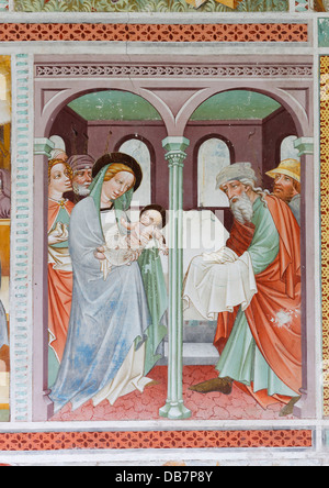 Presentation of Jesus at the Temple, fresco by Thomas von Villach, around 1470, St. George's Church Stock Photo