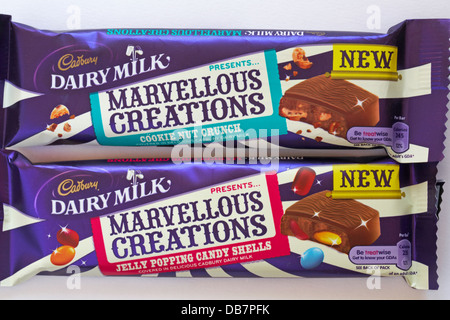 Cadbury Dairy Milk presents Marvellous Creations - cookie nut crunch and jelly popping candy shells chocolate bars Stock Photo