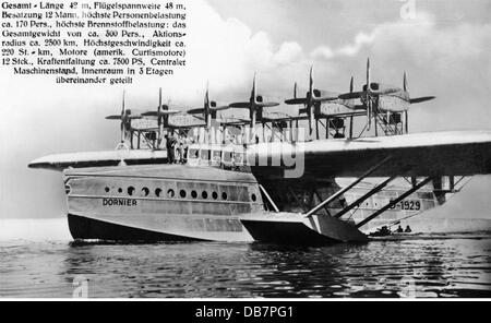 transport / transportation, aviation, seaplane, Dornier Do X, built 1929, picture postcard, 1932, water, propeller, propellor, prop, propellers, propellors, props, flight ship, seaplane, hydroplane, waterplane, seaplanes, hydroplanes, waterplanes, commercial aircraft, passenger planes, passenger plane, airliner, aeroplane, airplane, plane, airplanes, aeroplanes, planes, engineering, technics, technology, technologies, Germany, 1930s, 30s, 20th century, historic, historical, Additional-Rights-Clearences-Not Available Stock Photo