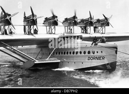transport / transportation, aviation, seaplane, Dornier Do X, built 1929, on the water near Altenrhein, Lake Constance, August 1930, people, men, propeller, propellor, prop, propellers, propellors, props, flight ship, seaplane, hydroplane, waterplane, seaplanes, hydroplanes, waterplanes, commercial aircraft, passenger planes, passenger plane, airliner, aeroplane, airplane, plane, airplanes, aeroplanes, planes, engineering, technics, technology, technologies, Germany, 1930s, 30s, 20th century, historic, historical, Additional-Rights-Clearences-Not Available Stock Photo
