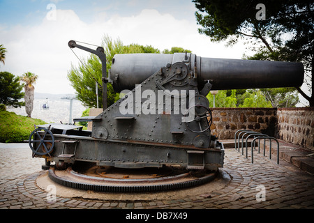 Artillery guns on Montjuic Castle overlooking Barcelona Harbour Stock Photo