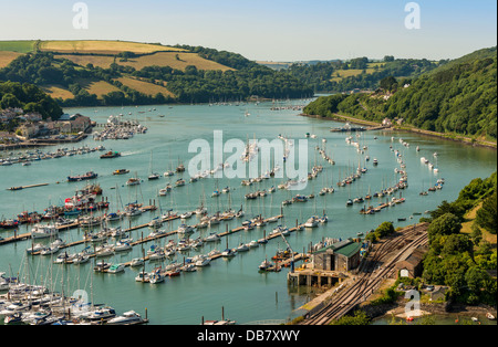 Kingswear, Devon, England. July 9th 2013. The River Dart and Dart Valley Railway looking up the river to Dittisham. Stock Photo