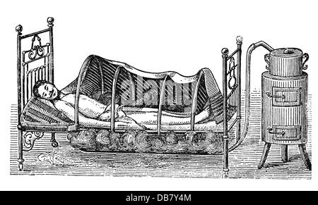 medicine, treatment, steam baths, full body steam bath in bed, wood engraving, from: Friedrich Eduard Bilz, New Naturopathic Treatment, Leipzig, Germany, 1902, Additional-Rights-Clearences-Not Available Stock Photo