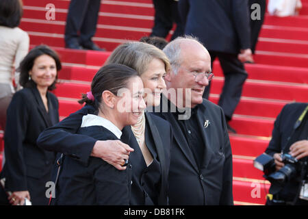 Photographer / actor Peter Lindbergh (r-l), actress Charlotte Rampling and German director director Angelina Maccarone, 2011 Cannes International Film Festival - Day 6 - The Tree of Life - Premiere - Departures Cannes, France - 16.05.11  Stock Photo